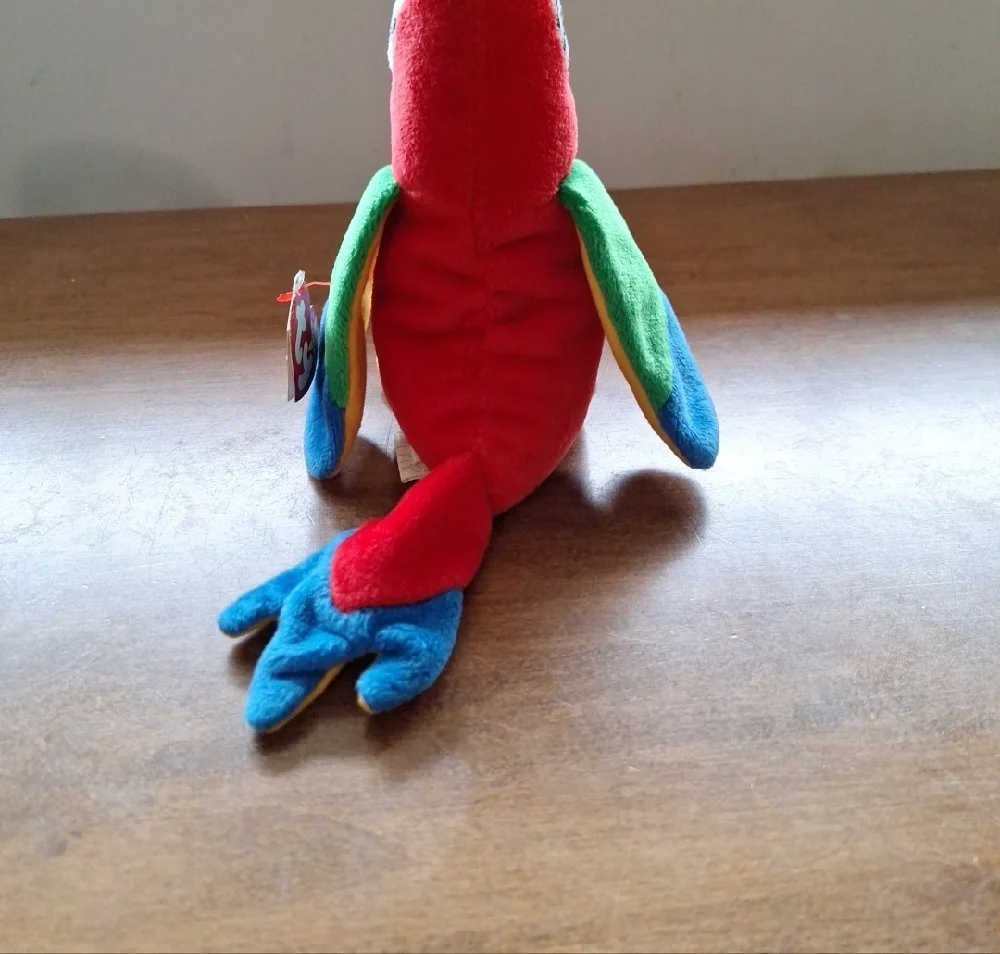 Jabber Ty Multicolor Parrot Plush - Red, Green, Blue, Yellow Beanie Baby, 90s
